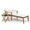 Outdoor Chaise Lounge Acacia Wood PE Rattan Adjustable Recliner Patio Lounger Beige Cushion